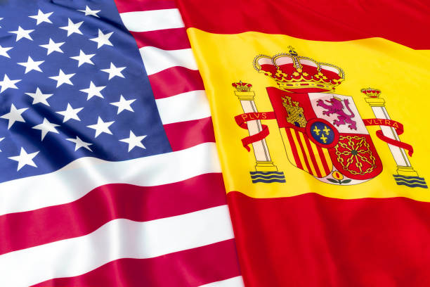 istock FLAGS OF USA AND SPAIN TOGETHER. 1419992403