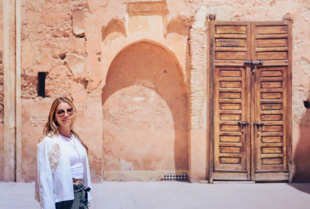woman in morocco palace stock photo