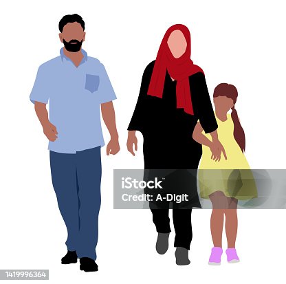 istock Middle Eastern Family Walking Black Dress Blue Shirt 1419996364