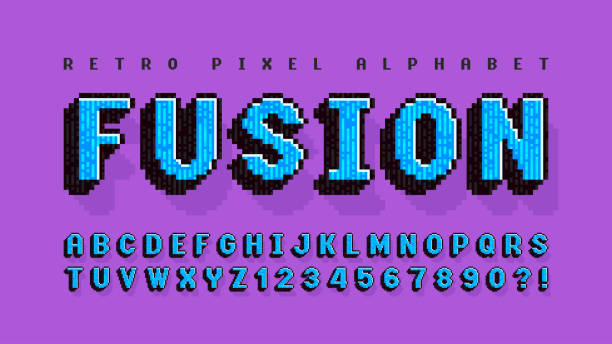 ilustrações de stock, clip art, desenhos animados e ícones de pixel vector alphabet design, stylized like in 8-bit games - letter b three dimensional shape alphabet sign