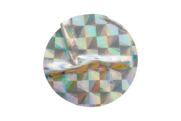 istock Blank round adhesive holographic foil sticker label isolated on white background 1420005057
