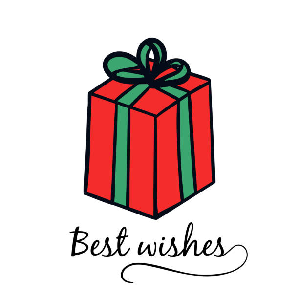 ilustrações de stock, clip art, desenhos animados e ícones de best wishes for christmas, birthday, holidays greeting card, ad banner, coupon, and gift certificate design. doodle present, a cute sketch style gift box with a bow and ribbons. vector illustration. - jubilee bow gift red