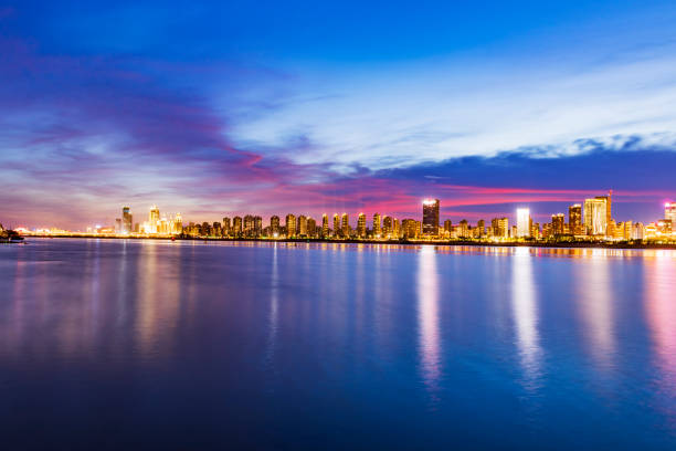 istock Modern city night skyline with beautiful sunset, Shanghai, China 1420009431