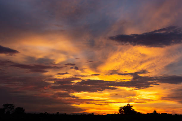 istock Orange sky background at evening with clouds, beautiful cloudscape. 1420011106