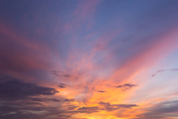 istock Orange sky background at evening with clouds, beautiful cloudscape. 1420011137