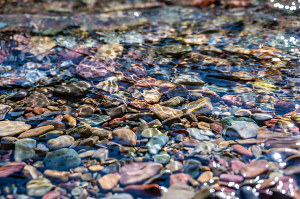 roches multicolores arc-en-ciel dans le ruisseau avalanche menant au lac mcdonald au parc national des glaciers, montana, états-unis - us glacier national park mcdonald lake mcdonald creek montana photos et images de collection