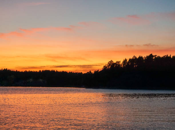 istock scenic view of lake against orange sky 1420022424