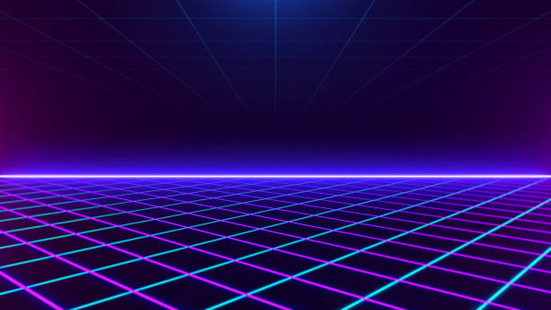 istock Retro style 80s video game background. Futuristic Grid landscape of the 80s. 1420022556