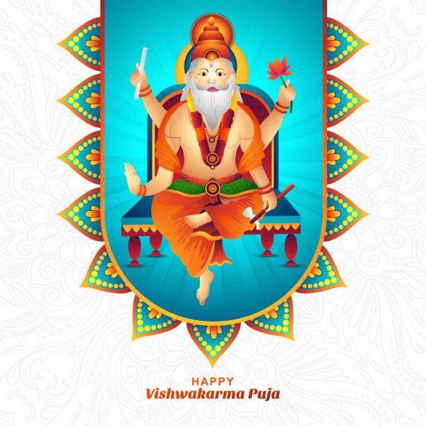 illustrazioni stock, clip art, cartoni animati e icone di tendenza di dio indù vishwakarma puja celebrazione carta sfondo - 2999