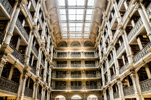 Big room of George Peabody Library in Baltimore