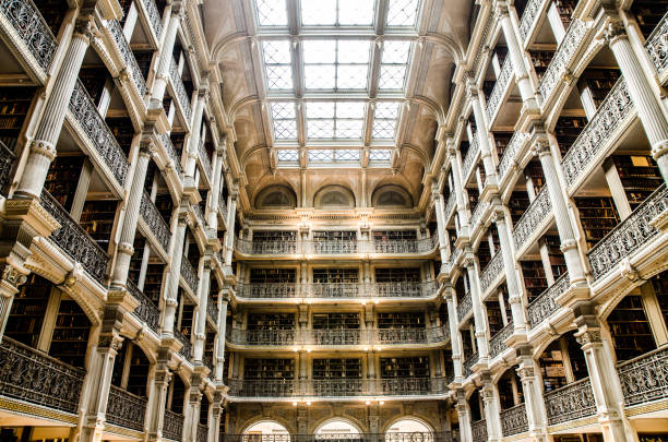 Big room of George Peabody Library stock photo