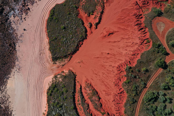 Aerial landscape view of red cliffs  in Cape Leeuwin Western Australia stock photo