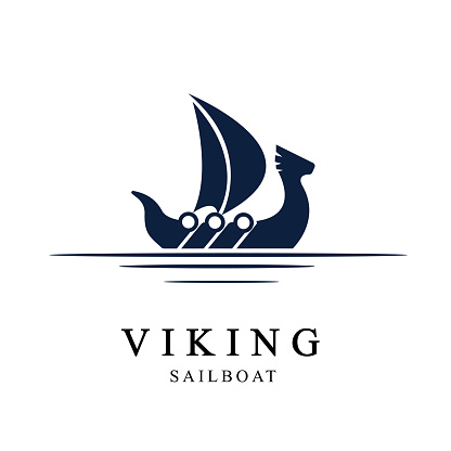 Viking  vector illustration. Viking transport warship. Design template. Isolated on white background. Northerners ship boat Scandinavia black  icon