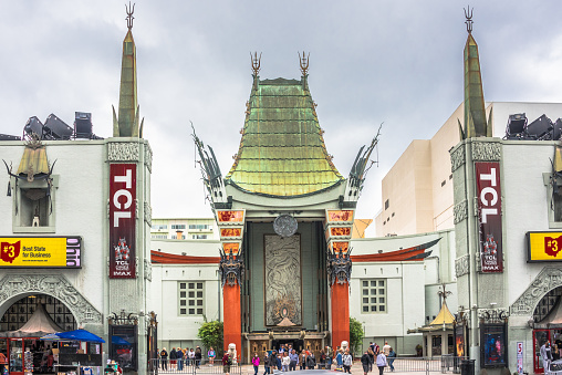 Los Angeles, USA - March 31, 2022: Hollywood Boulevard is a east-west street in Los Angeles, California. It is known for famous Hollywood stars imprinted on the side walk and it's gift shops.