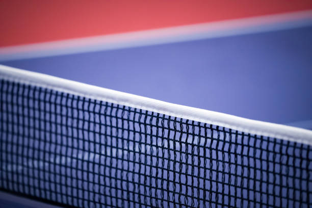 funny view of a corner of table tennis net indoors