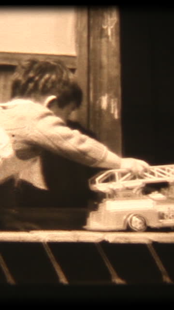 60's 8mm footage - Playing with a toy fire truck
