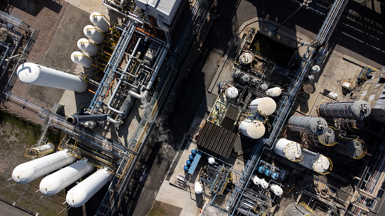 aerial view of petrochemical plant area,  industrial scene