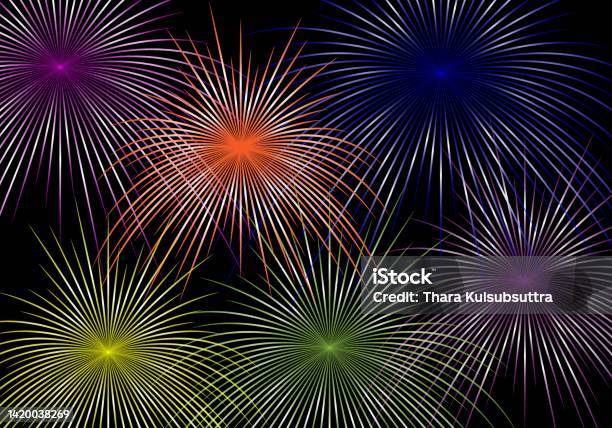 Abstract Firework Shape Colorful Fireworks Shapes Are Isolated On A Black Sky Background Stock ...