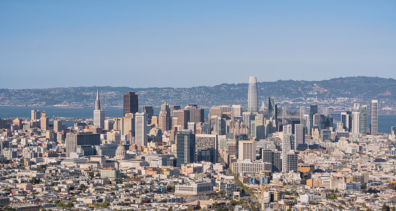 The skyline of the city of San Francisco, California, USA, seen a warm afternoon in the summer.