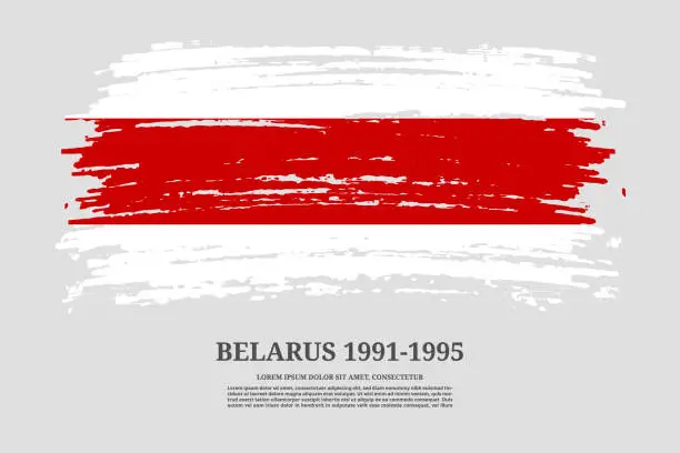 Vector illustration of Belarus flag in 1991-1995 flag with brush stroke effect and information text poster, vector