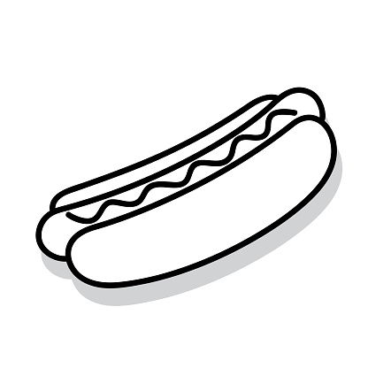 Vector illustration of a hand drawn black and white hotdog against a white background.
