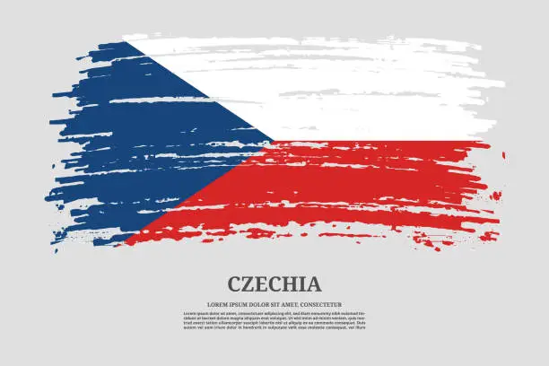 Vector illustration of Czechia flag with brush stroke effect and information text poster, vector