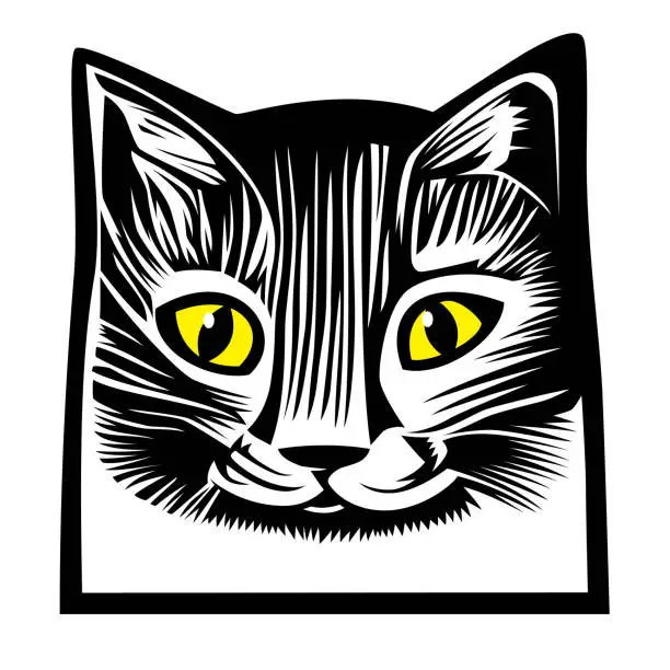 Vector illustration of Woodcut Cat Face