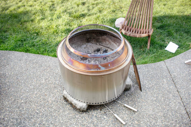 steel fire pit stock photo