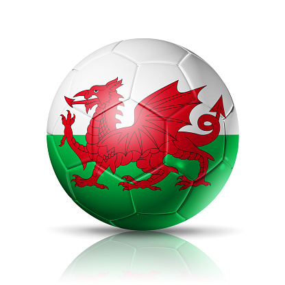 3D soccer ball with Wales team flag, football 2022. isolated on white with clipping path. Illustration