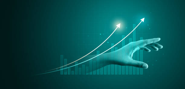 istock Businessman hand plan growth business graph financial chart on improvement green background with success investment diagram marketing strategy or increase arrow stock profit data and analysis market. 1420053079