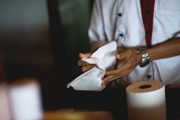 istock Wiping hands with a paper towel 1420054934