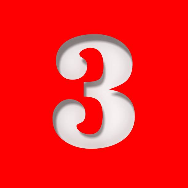 3 three white number on red background stencil cut out design 3d