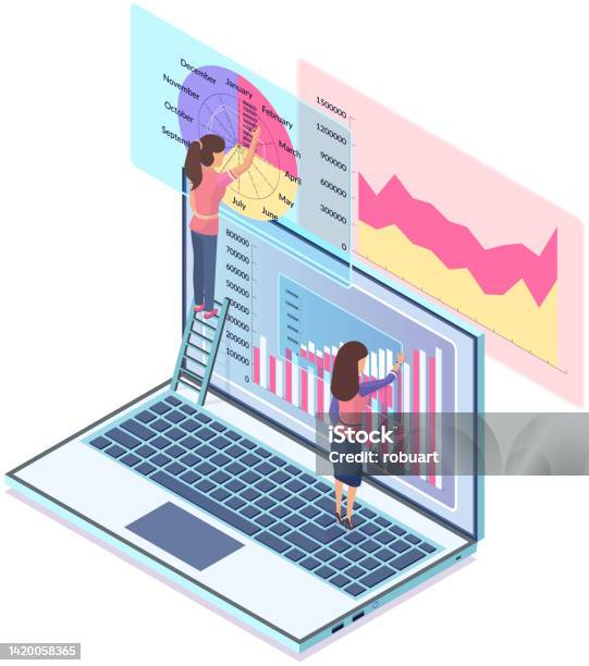 Computer With Calculation And Report Financial Chart On Screen Women ...