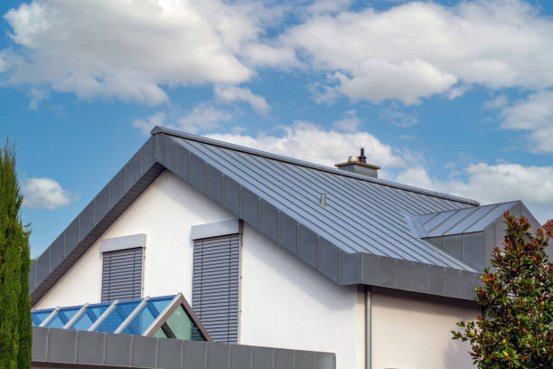 modernes wohnhaus mit schönem metallbach - metal roof fotos stock-fotos und bilder