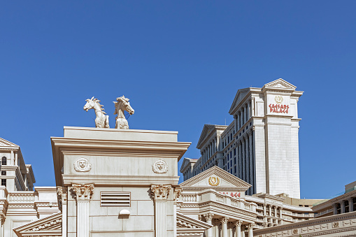 Las Vegas, USA - May 25, 2022: view to Caesars palace, hotel and casion at the strip in Las Vegas, Paradise, Nevada.