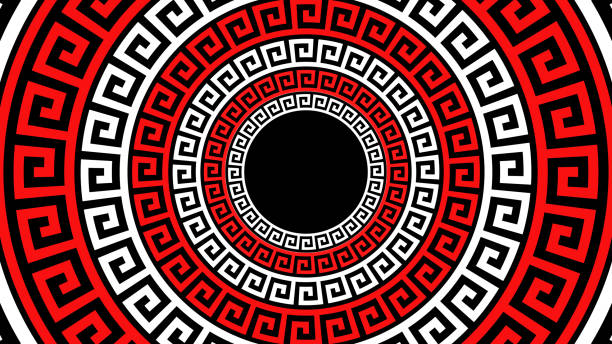 okrągły grecki wzór meandru kolorowe abstrakcyjne tło. - pattern seamless backgrounds greek culture stock illustrations