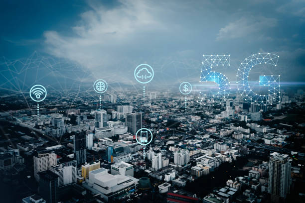 istock Communication and internet networks connect in smart city. Concept of 5G wireless digital connection and internet of things future 1420070193