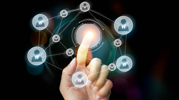 istock Customer Relationship Management (CRM). Hand touching on virtual screen with Human Resources HR Recruitment Employment Headhunting Concept 1420070247