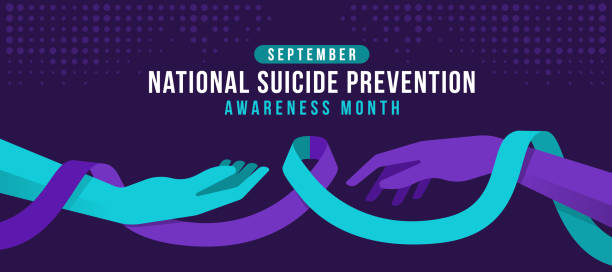 National suicide prevention awareness month - two hand with suicide awareness prevention ribbon roll around on dark purple background vector design National suicide prevention awareness month - two hand with suicide awareness prevention ribbon roll around on dark purple background vector design suicide stock illustrations
