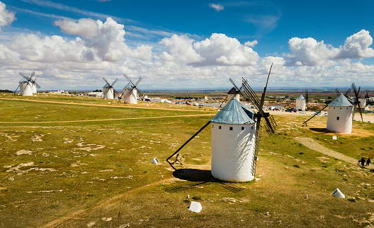 Landscape with old spanish windmills in Campo de Criptana