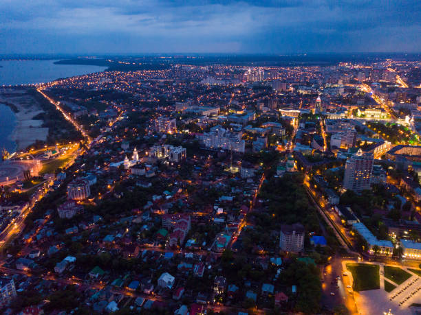 istock View from drone of Voronezh with river at night 1420074641