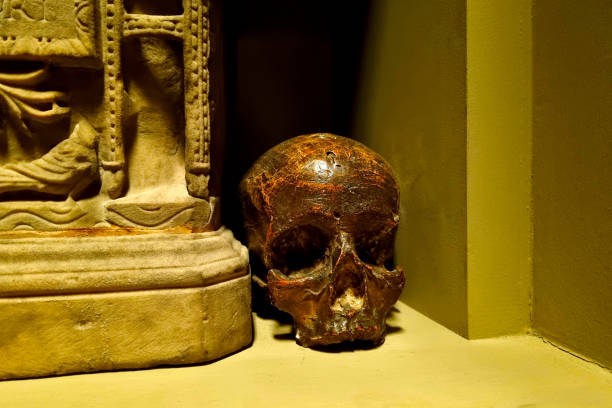 istock Close-up on a human skull made of metal. 1420077519