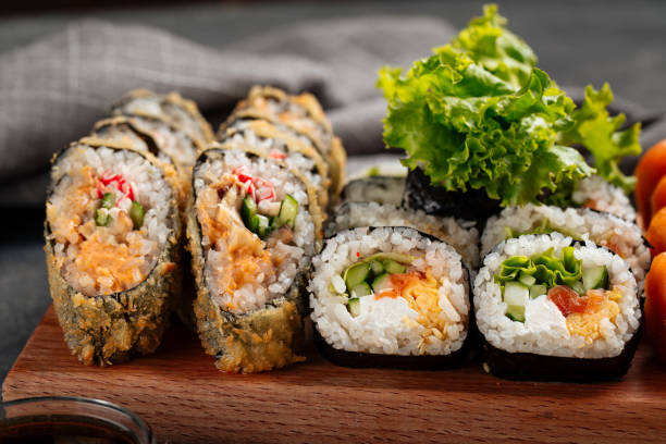 istock Closeup on sushi roll assorted set with soy sauce 1420079514
