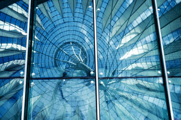 istock Glass Sony Center facade with Distorted reflections Roof, central Berlin, Germany 1420084969