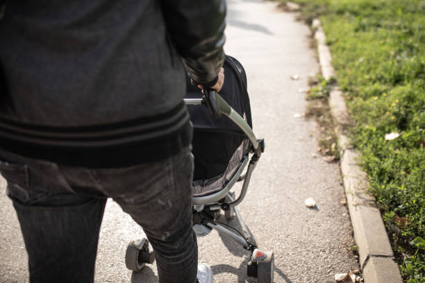 istock Man pushing toddler in a stroller 1420090357