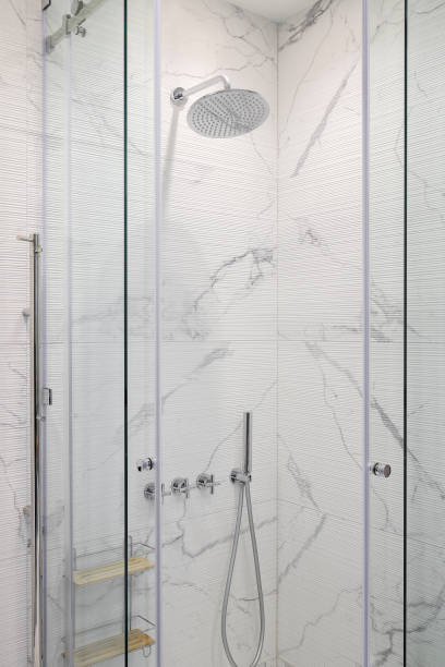 istock Chrome shower in the shower room interior 1420090685