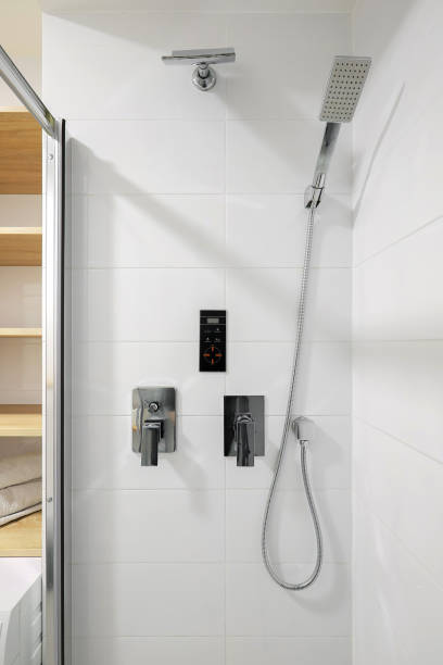 istock Chrome shower in the shower room interior 1420090697