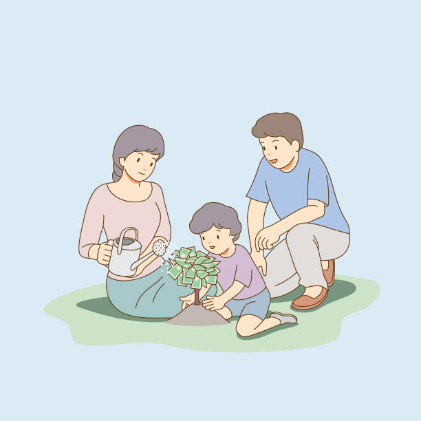 Family Plant a Money Tree vector art illustration