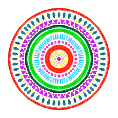 Hand drawn rainbow colorful mandala isolated. Vector decorative elements. Oriental pattern, design element for coloring book, tattoo, greeting card, yoga and meditation.