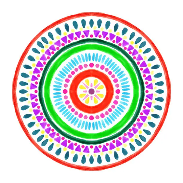 Vector illustration of Hand drawn rainbow colorful mandala isolated. Vector decorative elements. Oriental pattern, design element for coloring book, tattoo, greeting card, yoga and meditation.